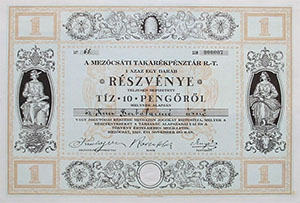 Mezcsti Takarkpnztr Rszvnytrsasg rszvny 10 peng 1927