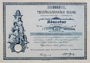 Mezgazdasgi Bank Rszvnytrsasg jverbszon rszvny 10 peng 1942