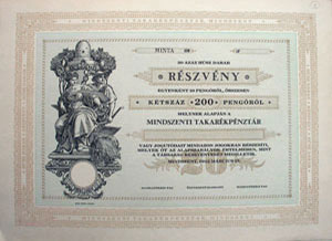 Mindszenti Takarkpnztr rszvny 20x10 peng 1942