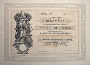 Mindszenti Takarkpnztr rszvny 5x10 peng 1942