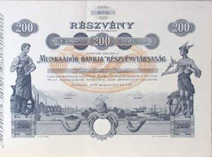 Munkaadk Bankja Rszvnytrsasg rszvny 200 korona 1910