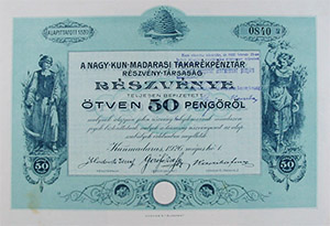 Nagy-kun-madarasi Takarkpnztr Rszvnytrsasg rszvny 50 peng 1926 Kunmadaras