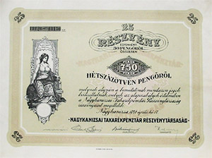 Nagykanizsai Takarkpnztr Rszvnytrsasg rszvny 25x30 peng 1926