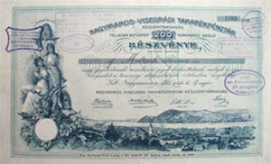 Nagymaros-Visegrdi Takarkpnztr Rszvnytrsasg rszvny 200 korona 1921