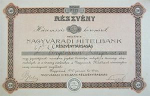 Nagyvradi Hitelbank Rszvnytrsasg rszvny 300 korona 1910 Nagyvrad