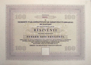 Nemzeti Takarkpnztr Rszvnytrsasg rszvny 100x50 peng 1939