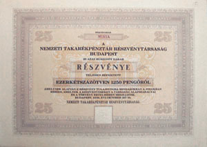 Nemzeti Takarkpnztr Rszvnytrsasg rszvny 25x50 peng 1939