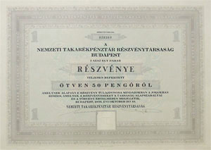 Nemzeti Takarkpnztr Rszvnytrsasg rszvny 50 peng 1939