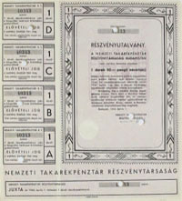 Nemzeti Takarkpnztr Rszvnytrsasg rszvnyutalvny 50 peng 1946