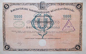 buda-jlaki Takarkpnztr Rszvnytrsasg rszvny 5x2000 korona 1925