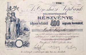 Oroshzi Npbank Rszvnytrsasg rszvny 400 korona 1922