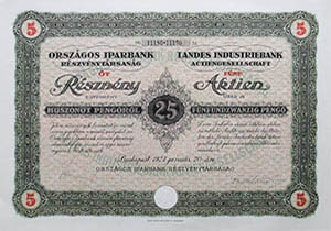 Orszgos Iparbank Rszvnytrsasg rszvny 5x25 peng 1927