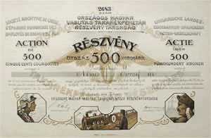 Orszgos Magyar Vasutas Takarkpnztr Rszvnytrsasg rszvny 500 korona 1911
