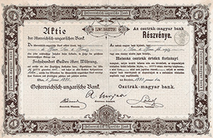Osztrk-Magyar Bank rszvny 600 forint 1880