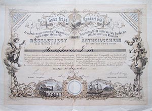 Osztrk-Magyar Monarchia 1s ltalnos Tisztiegylet  Magyar Hitelintzete rszletjegy 100 forint 1872