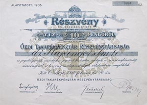 zdi Takarkpnztr Rszvnytrsasg rszvny 10 peng 1928 zd