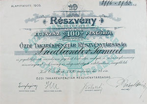 zdi Takarkpnztr Rszvnytrsasg rszvny 10x10 100 peng 1926 zd