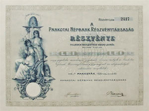 Pankotai Npbank Rszvnytrsasg rszvny 1000 lei 1920