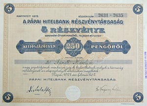 Ppai Hitelbank Rszvnytrsasg rszvny 5x50 250 peng 1927 Ppa