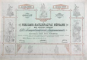 Perjmos-Haulikfalvai Npbank mint Rszvnytrsasg  rszvny 100 forint 1891 Perjmos