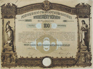 Pesti Hazai Els Takarkpnztr-Egyeslet nyeremny ktvny 100 korona 1906