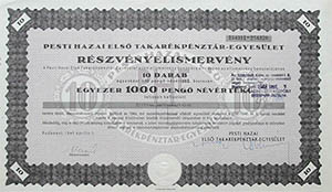 Pesti Hazai Els Takarkpnztr-Egyeslet rszvnyelismervny 10x100 peng 1946