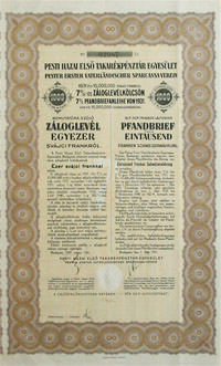 Pesti Hazai Els Takarkpnztr-Egyeslet zloglevl 1000 frank 1931