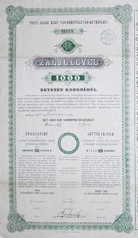 Pesti Hazai Els Takarkpnztr-Egyeslet zloglevl 1000 korona 1916