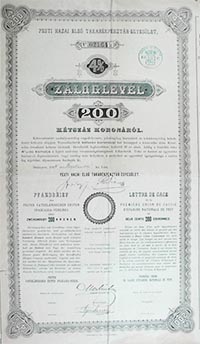 Pesti Hazai Els Takarkpnztr-Egyeslet zloglevl 200 korona 1894