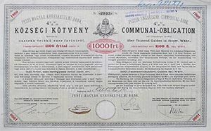 Pesti Magyar Kereskedelmi Bank kzsgi ktvny 1000 forint 1888
