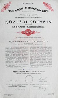 Pesti Magyar Kereskedelmi Bank kzsgi ktvny 2000 korona 1903