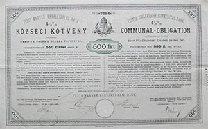 Pesti Magyar Kereskedelmi Bank kzsgi ktvny 500 forint 1899