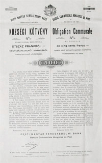 Pesti Magyar Kereskedelmi Bank kzsgi ktvny 500 frank 1911