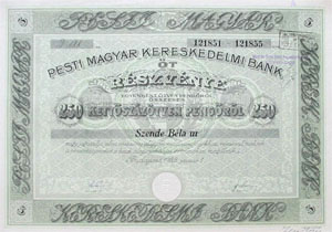Pesti Magyar Kereskedelmi Bank rszvny 250 peng 1928