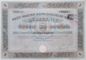 Pesti Magyar Kereskedelmi Bank rszvny 50 peng 1928