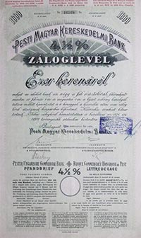 Pesti Magyar Kereskedelmi Bank zloglevl 1000 korona 1902