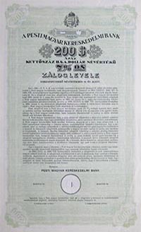 Pesti Magyar Kereskedelmi Bank zloglevl 200 dollr 1930