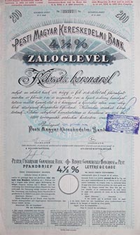 Pesti Magyar Kereskedelmi Bank zloglevl 200 korona 1908