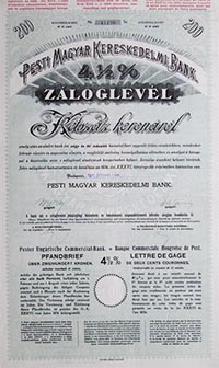 Pesti Magyar Kereskedelmi Bank zloglevl 200 korona 1921