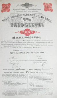 Pesti Magyar Kereskedelmi Bank zloglevl 2000 korona 1903