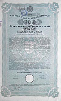 Pesti Magyar Kereskedelmi Bank zloglevl 50 dollr 1929