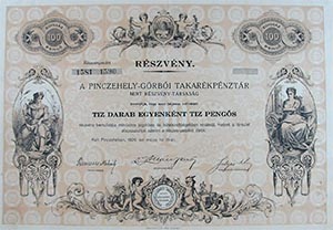 Pinczehely-Grbi Takarkpnztr mint Rszvnytrsasg 10x10 100 peng 1926