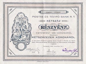 Posts s Tvr Bank Rszvnytrsasg rszvny 200x1000  korona 1923