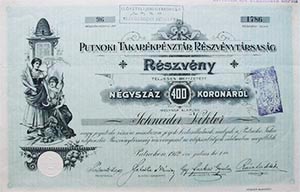 Putnoki Takarkpnztr Rszvnytrsasg rszvny 400 korona 1912 Putnok