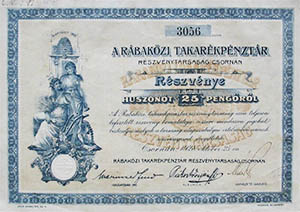 Rbakzi Takarkpnztr Rszvnytrsasg rszvny 25 peng 1928 Csorna
