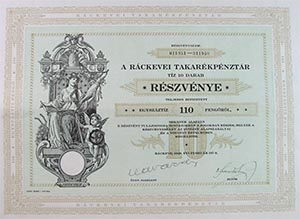 Rckevei Takarkpnztr Rszvnytrsasg rszvny 110 peng 1928