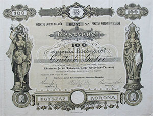 Rczkeve Jrsi Takarkpnztr Rszvnytrsasg rszvny 100 korona 1904 Rckeve
