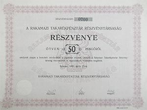 Rakamazi Takarkpnztr Rszvnytrsasg rszvny 50 peng 1930 Rakamaz