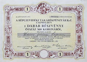 Rpczevidki Takarkpnztr Csepregben rszvny 500 korona 1923 Csepreg