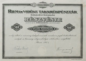 Rum s Vidke Takarkpnztr Rszvnytrsasg rszvny 100000 korona 1925